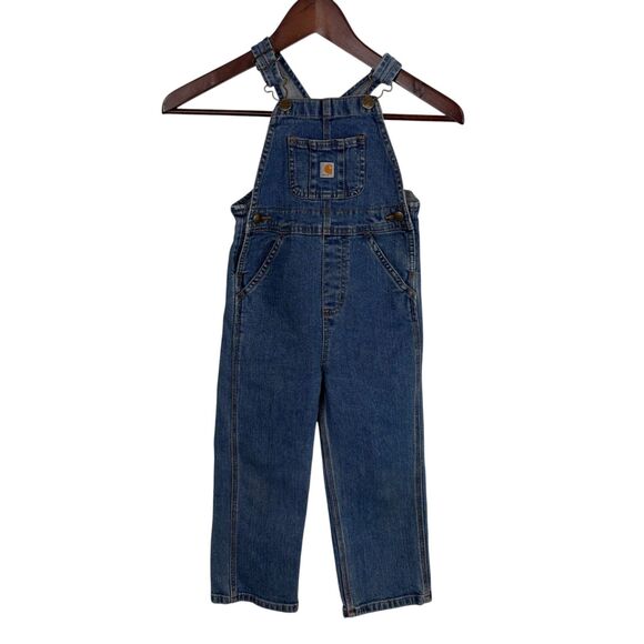 Carhartt Master Cloth Denim Jean Bib Overalls Sanforized Boys 4T - Picture 1 of 5